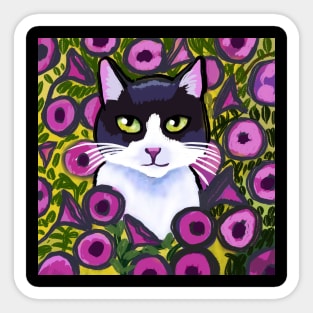 Cat in a flower field Sticker